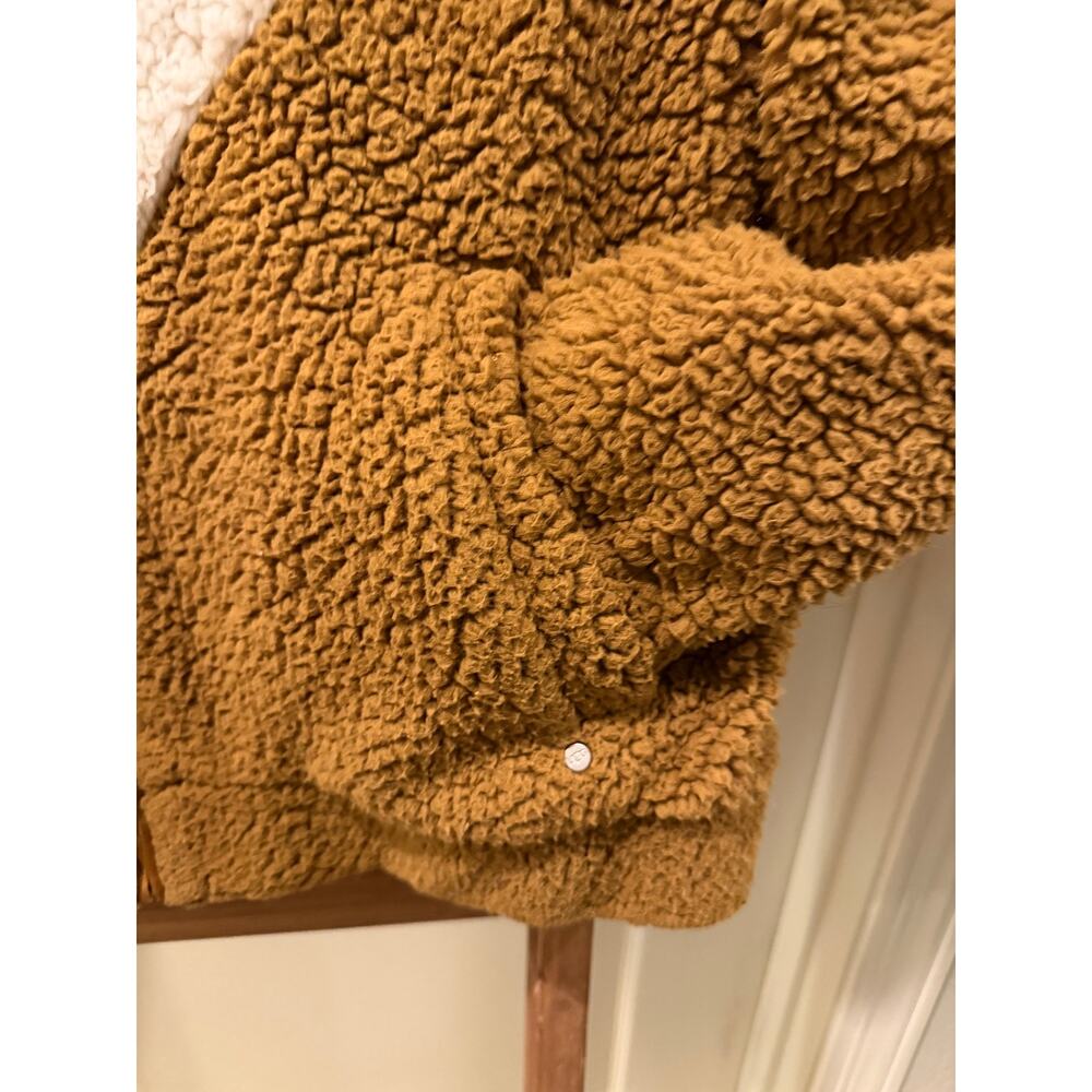 UGG Annalise Teddy Bear Sherpa Zip Jacket Colorblock Brown/Yellow/Cream XL - Picture 2 of 6